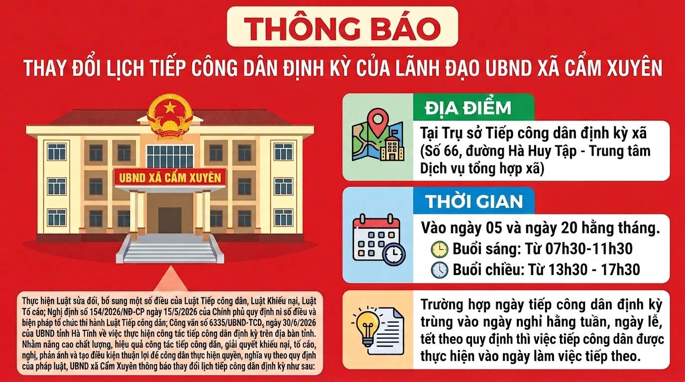 Thông báo Thay đổi lịch Tiếp công dân định kỳ của UBND xã