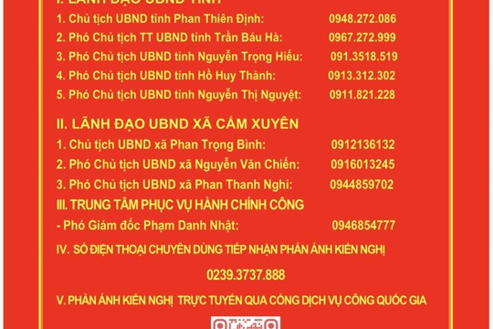 UBND xã Cẩm Xuyên thông báo đường dây nóng